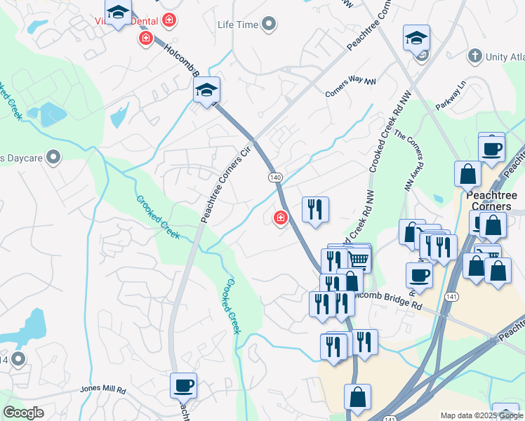 map of restaurants, bars, coffee shops, grocery stores, and more near 6354 Views Trace Drive in Norcross