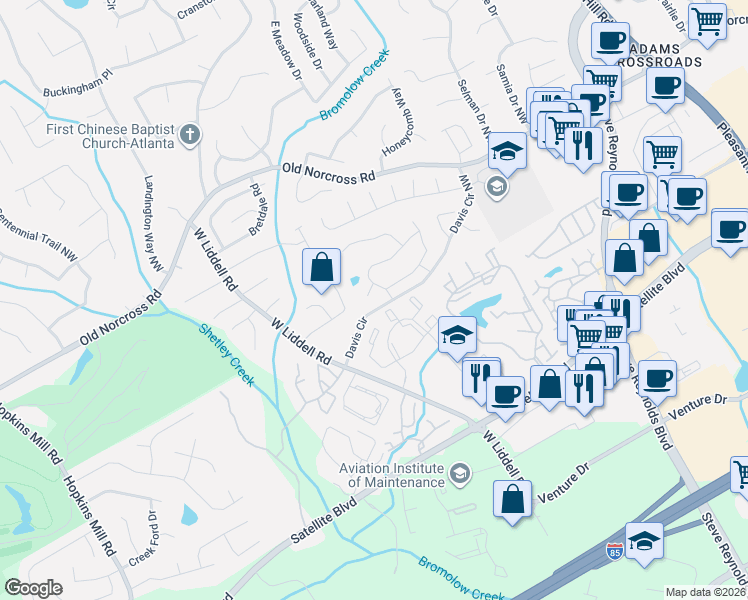 map of restaurants, bars, coffee shops, grocery stores, and more near 4076 Beaver Oak Court in Duluth