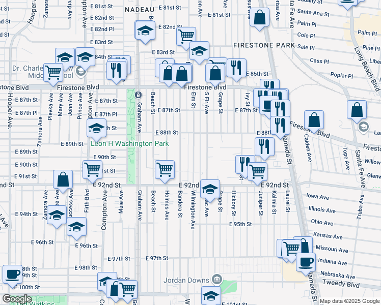 map of restaurants, bars, coffee shops, grocery stores, and more near 8907 Elm Street in Los Angeles