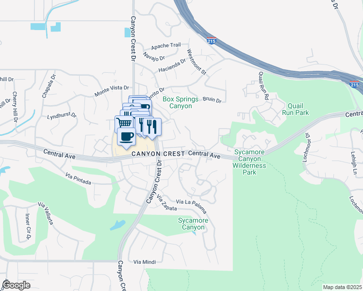 map of restaurants, bars, coffee shops, grocery stores, and more near 795 Daffodil Drive in Riverside