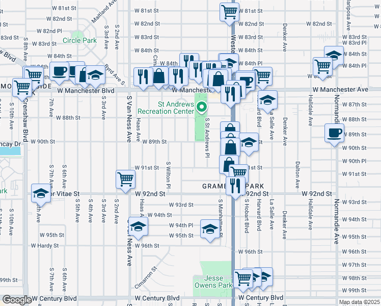 map of restaurants, bars, coffee shops, grocery stores, and more near 8925 Ruthelen Street in Los Angeles