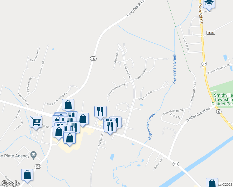 map of restaurants, bars, coffee shops, grocery stores, and more near 5006 Jetty Court in Southport