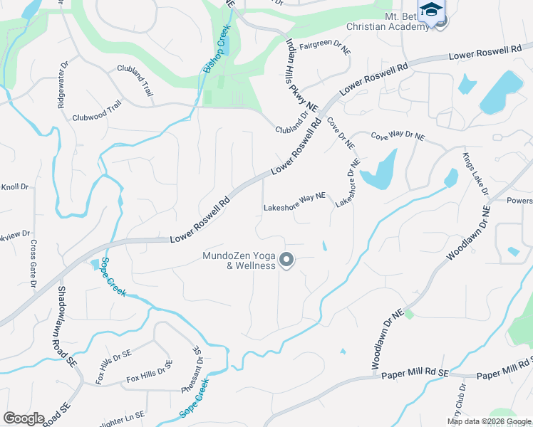 map of restaurants, bars, coffee shops, grocery stores, and more near 3943 Lakeshore Way Northeast in Marietta