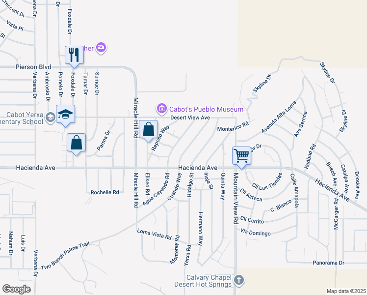 map of restaurants, bars, coffee shops, grocery stores, and more near 12849 Cuando Way in Desert Hot Springs