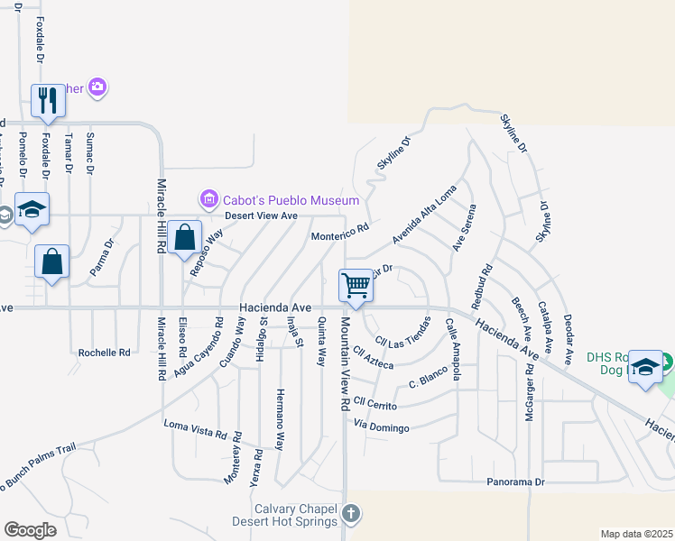 map of restaurants, bars, coffee shops, grocery stores, and more near 12799 Mountain View Road in Desert Hot Springs