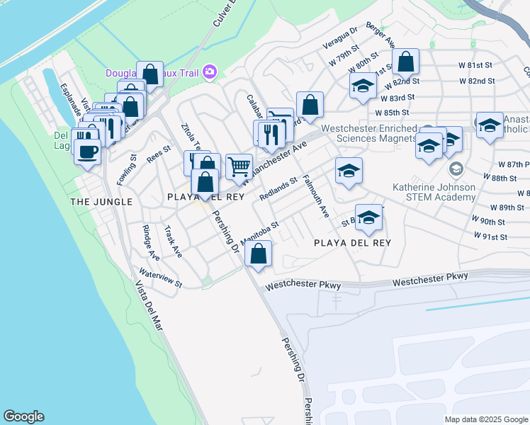 map of restaurants, bars, coffee shops, grocery stores, and more near 8738 Delgany Avenue in Los Angeles