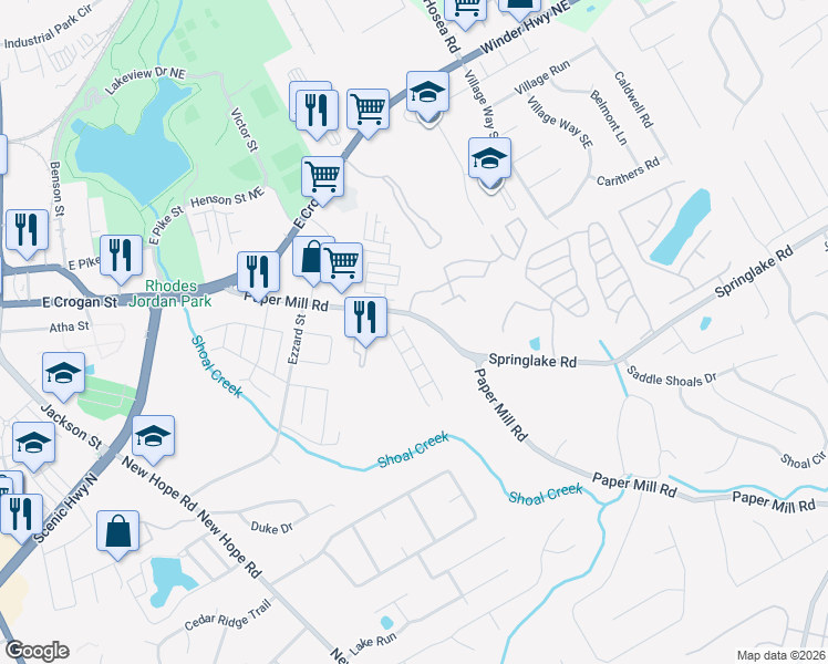 map of restaurants, bars, coffee shops, grocery stores, and more near 235 Greenview Lane in Lawrenceville
