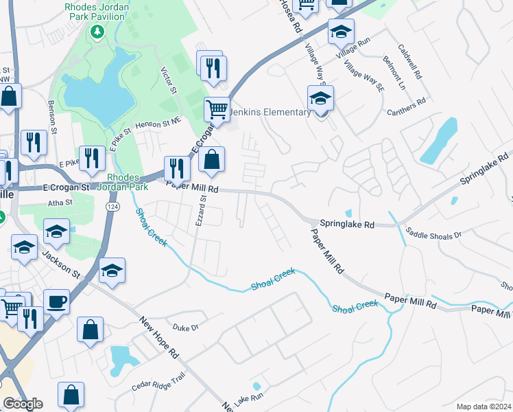 map of restaurants, bars, coffee shops, grocery stores, and more near 234 Greenview Lane in Lawrenceville