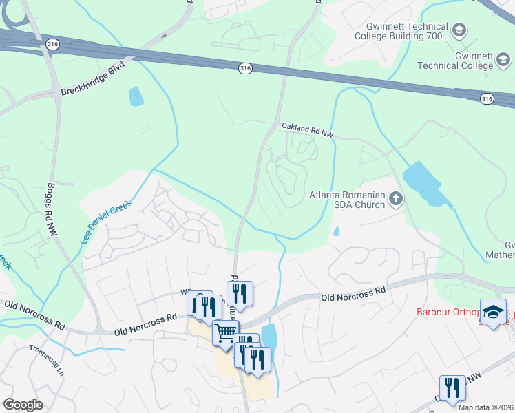 map of restaurants, bars, coffee shops, grocery stores, and more near 1283 Miss Irene Lane Northwest in Lawrenceville