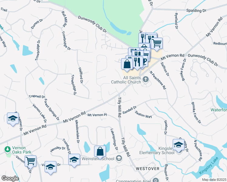 map of restaurants, bars, coffee shops, grocery stores, and more near 1996 Wellesley Trace in Atlanta