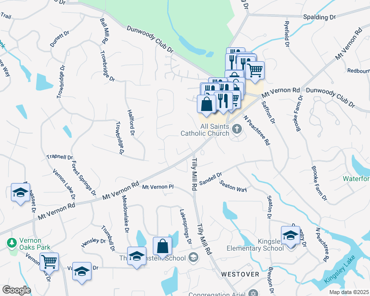 map of restaurants, bars, coffee shops, grocery stores, and more near 1996 Wellesley Trace in Atlanta