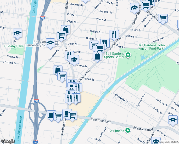 map of restaurants, bars, coffee shops, grocery stores, and more near 8306 Garfield Avenue in Bell Gardens