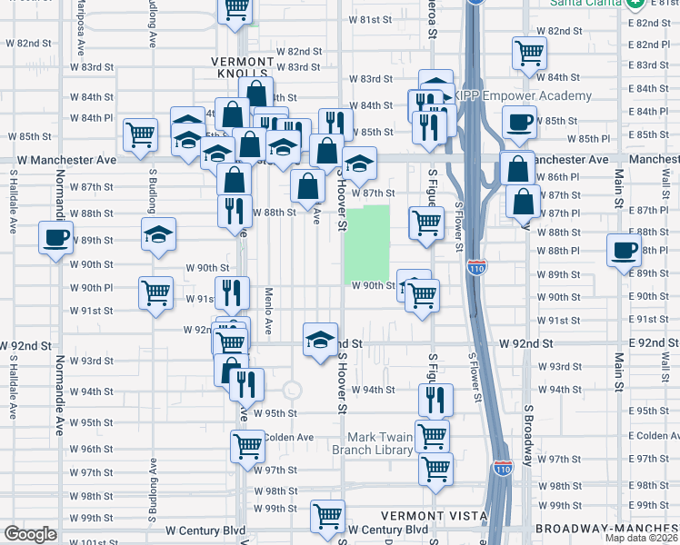 map of restaurants, bars, coffee shops, grocery stores, and more near in Los Angeles