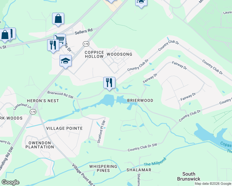 map of restaurants, bars, coffee shops, grocery stores, and more near Brierwood Road Southwest in Shallotte