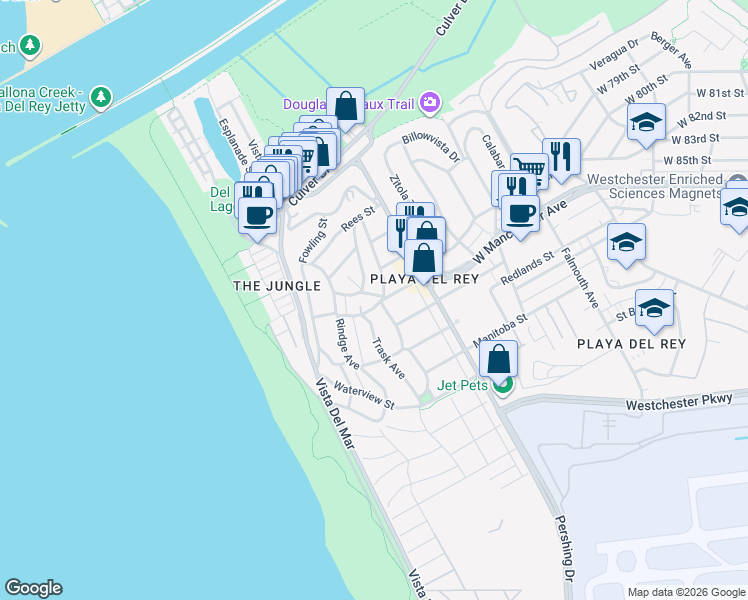 map of restaurants, bars, coffee shops, grocery stores, and more near 321 West Manchester Avenue in Los Angeles
