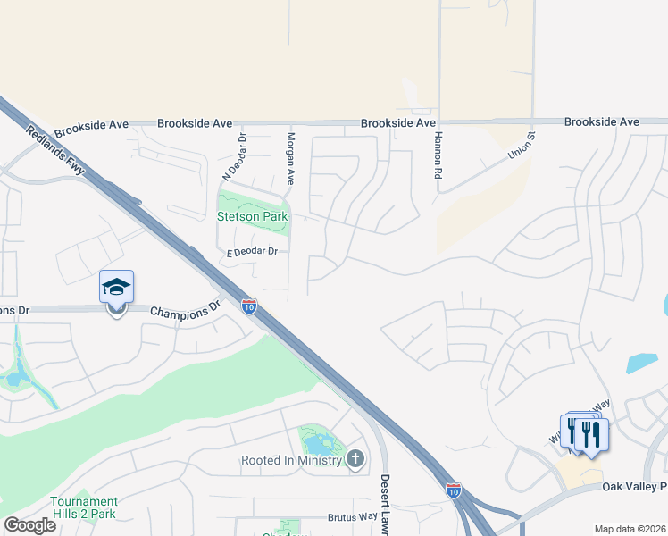 map of restaurants, bars, coffee shops, grocery stores, and more near 1672 Snowberry Road in Beaumont
