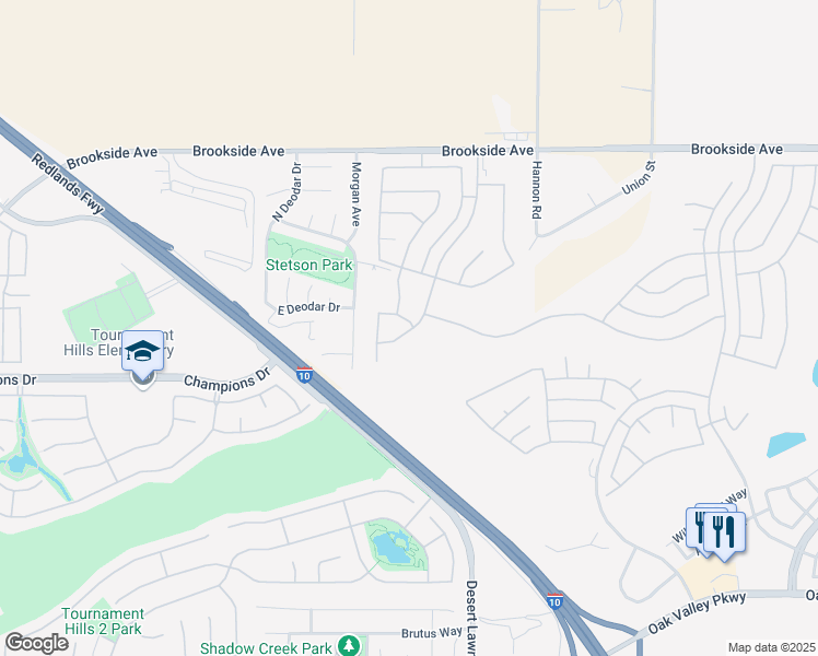 map of restaurants, bars, coffee shops, grocery stores, and more near 1143 Saguaro Road in Beaumont