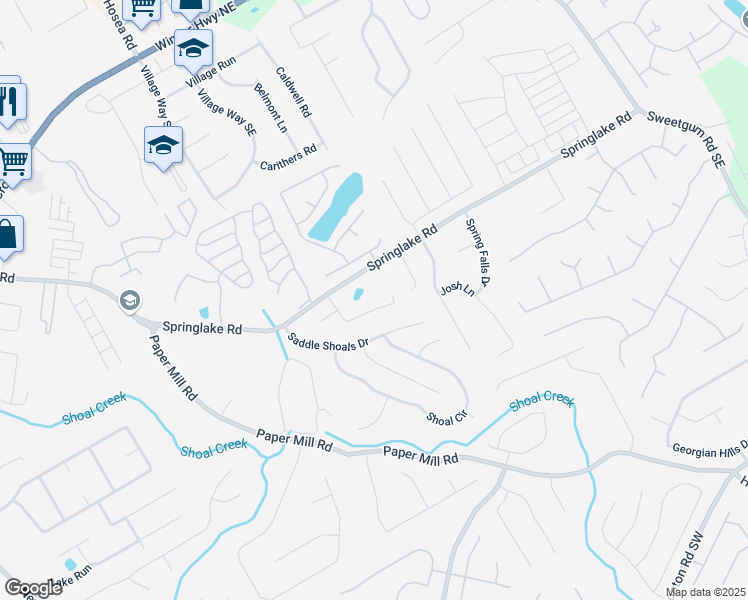 map of restaurants, bars, coffee shops, grocery stores, and more near 400 Springlake Drive in Lawrenceville