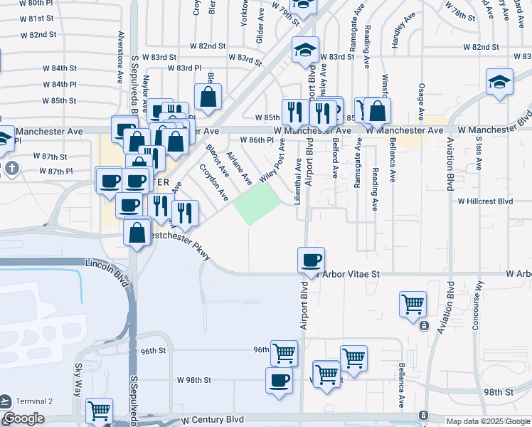 map of restaurants, bars, coffee shops, grocery stores, and more near 6000 Will Rogers Street in Los Angeles
