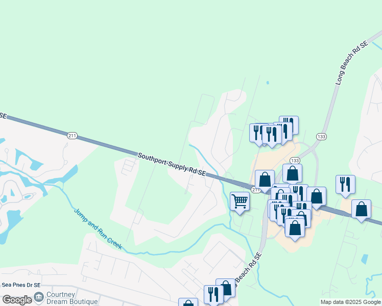 map of restaurants, bars, coffee shops, grocery stores, and more near 4852 Southport-Supply Rd SE in Southport