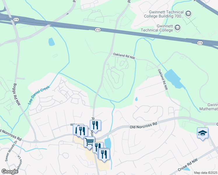 map of restaurants, bars, coffee shops, grocery stores, and more near 1360 Sugar Glen Court in Lawrenceville