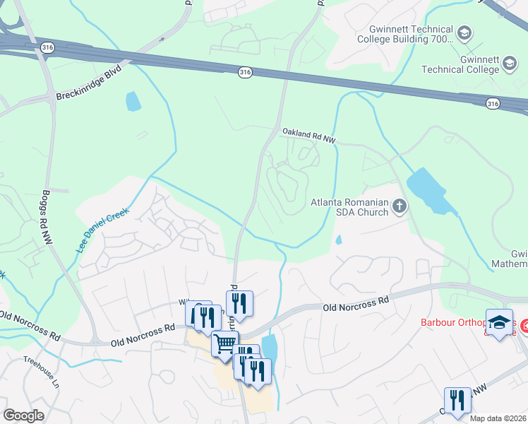 map of restaurants, bars, coffee shops, grocery stores, and more near 1283 Miss Irene Lane Northwest in Lawrenceville