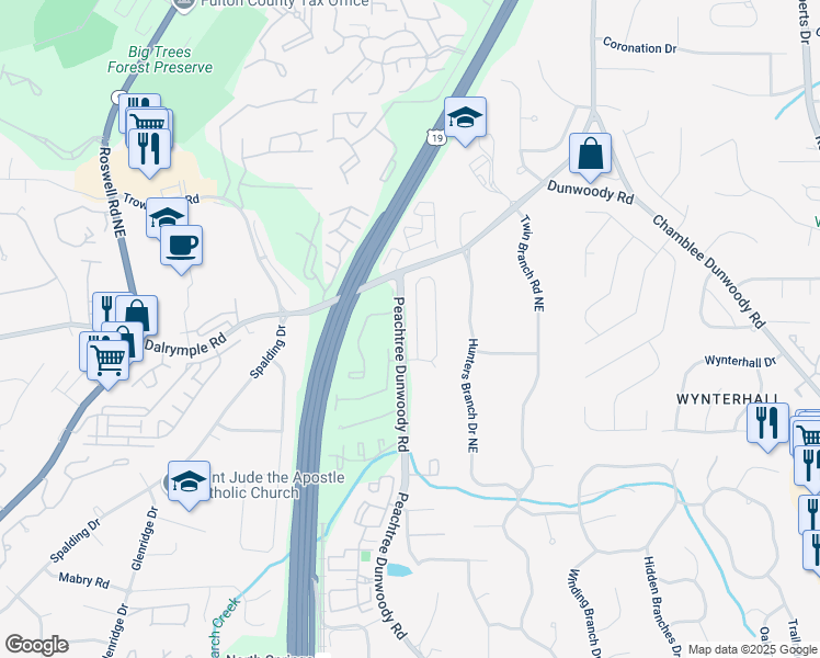 map of restaurants, bars, coffee shops, grocery stores, and more near 250 Wembley Circle in Atlanta