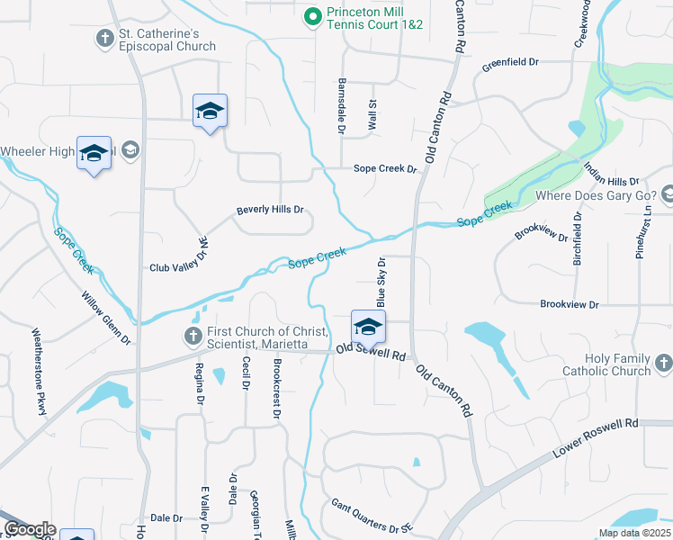map of restaurants, bars, coffee shops, grocery stores, and more near 2940 Blue Sky Place in Marietta