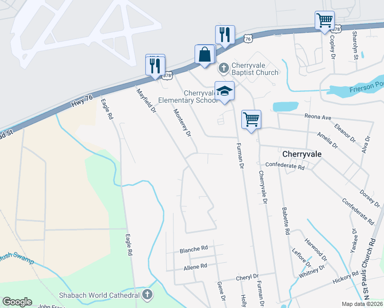 map of restaurants, bars, coffee shops, grocery stores, and more near 4780 Cayman Street in Sumter