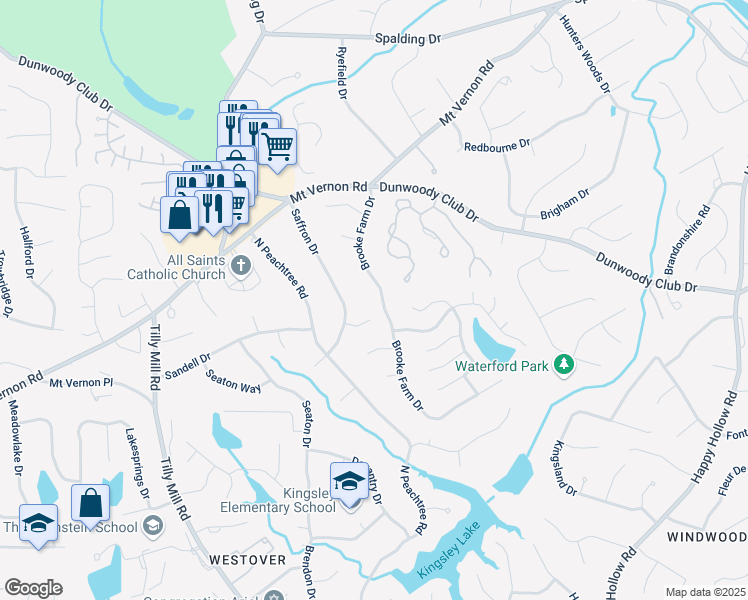 map of restaurants, bars, coffee shops, grocery stores, and more near 5318 Brooke Farm Drive in Dunwoody
