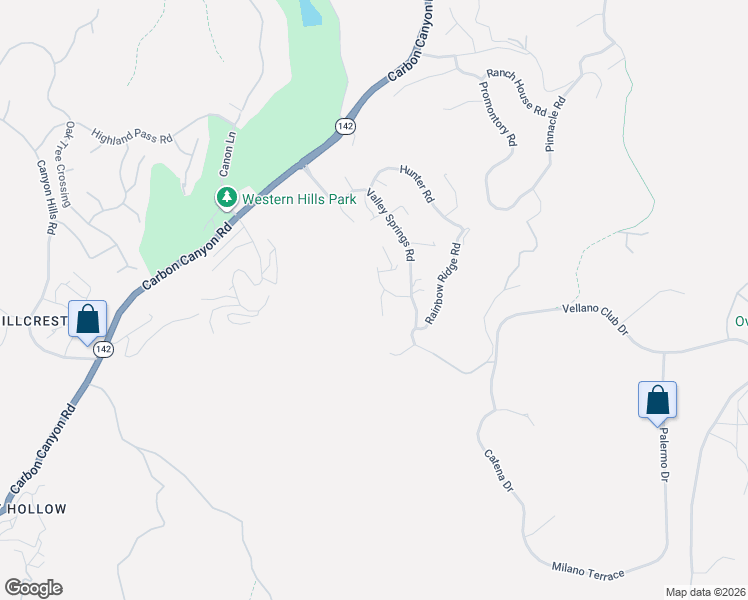 map of restaurants, bars, coffee shops, grocery stores, and more near 16380 Blue Grass Lane in Chino Hills