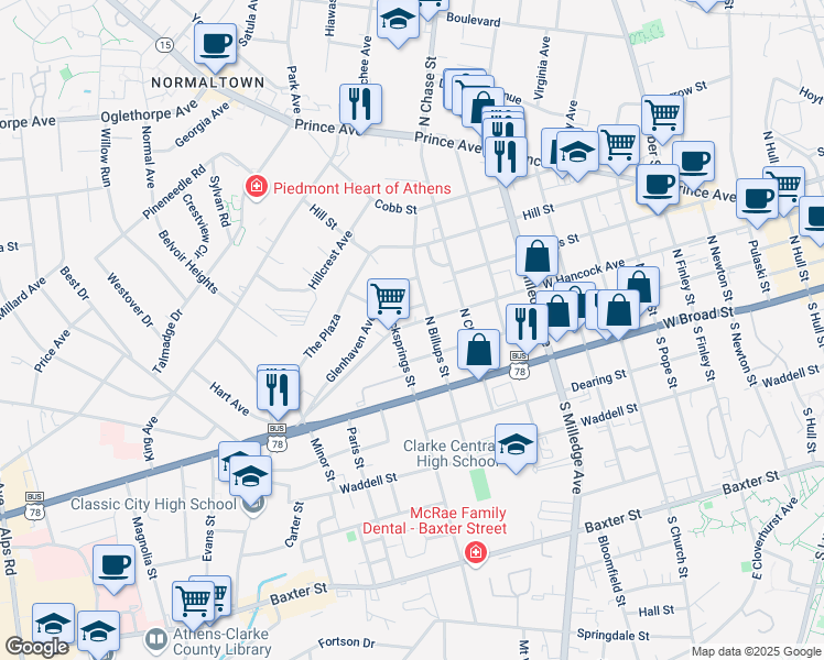 map of restaurants, bars, coffee shops, grocery stores, and more near in Athens