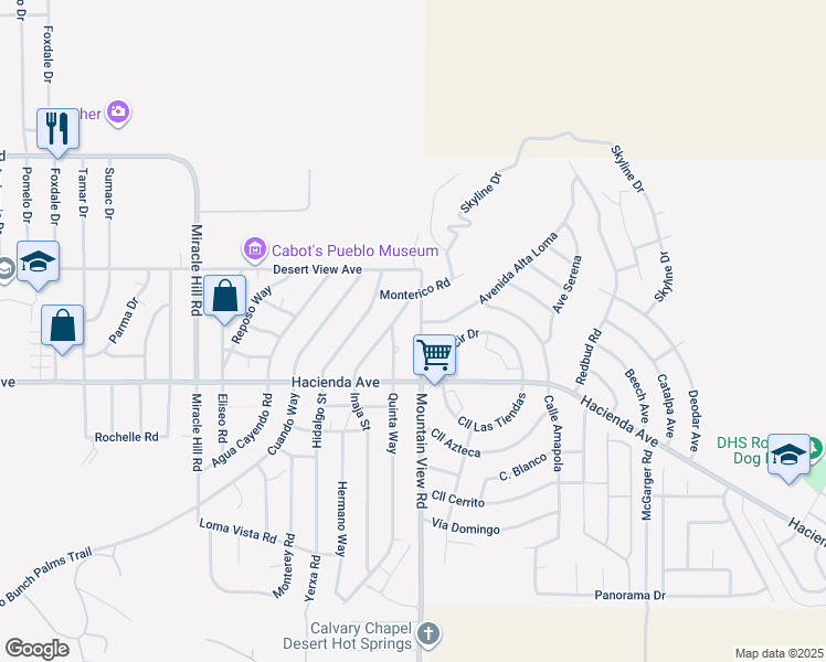 map of restaurants, bars, coffee shops, grocery stores, and more near 12753 Mountain View Road in Desert Hot Springs