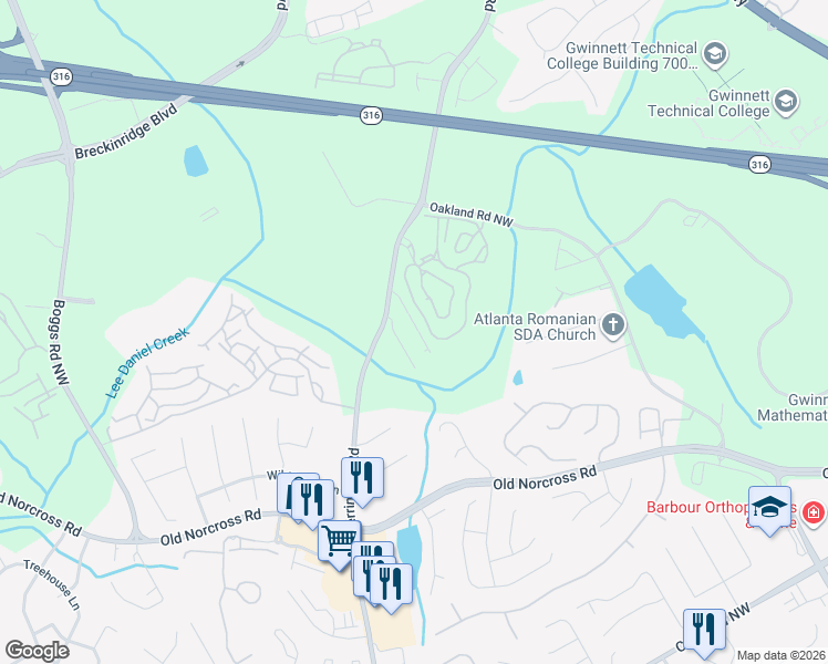 map of restaurants, bars, coffee shops, grocery stores, and more near 1283 Miss Irene Lane Northwest in Lawrenceville