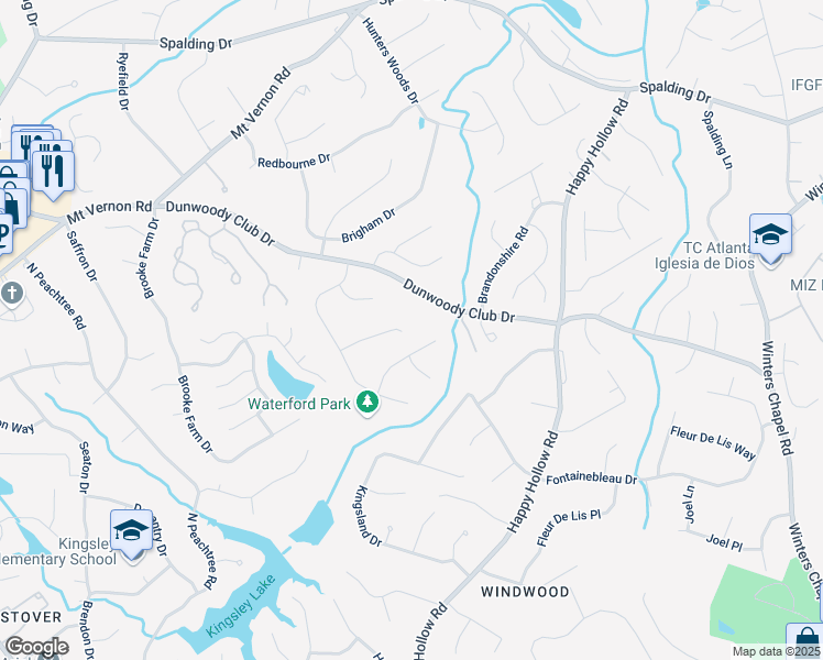 map of restaurants, bars, coffee shops, grocery stores, and more near 4664 Brunning Court in Dunwoody