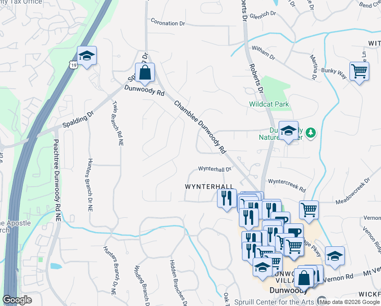 map of restaurants, bars, coffee shops, grocery stores, and more near 1188 Redfield Ridge in Dunwoody