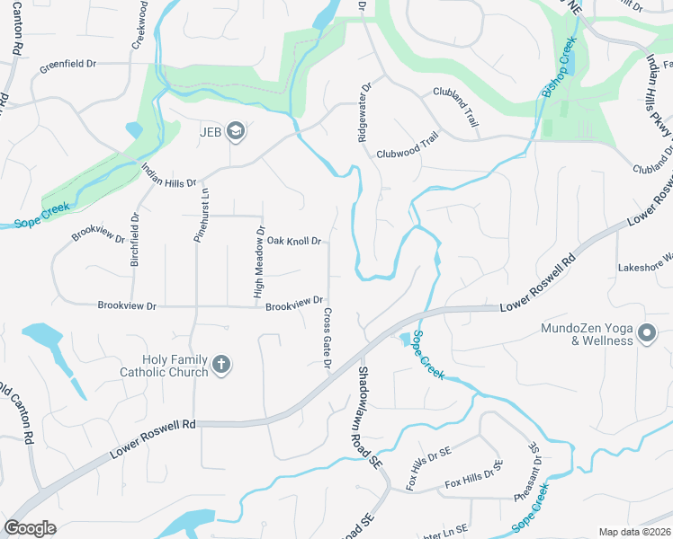 map of restaurants, bars, coffee shops, grocery stores, and more near 220 Cross Gate Drive in Marietta