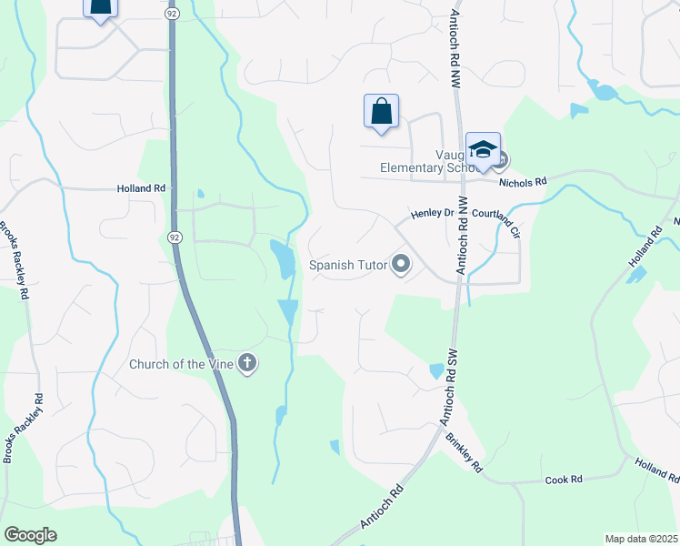 map of restaurants, bars, coffee shops, grocery stores, and more near 6142 Pritchett Drive in Powder Springs