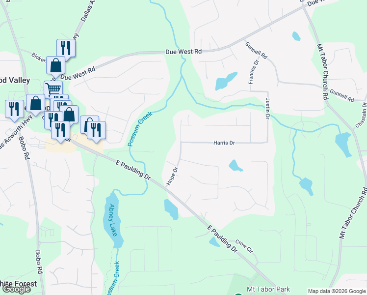map of restaurants, bars, coffee shops, grocery stores, and more near 230 Hope Drive in Dallas