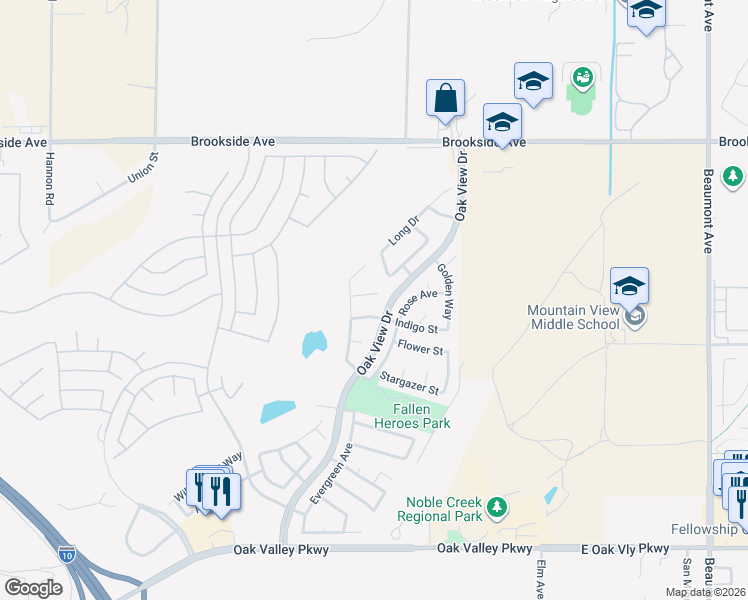 map of restaurants, bars, coffee shops, grocery stores, and more near 773 Pine Ridge Circle in Beaumont