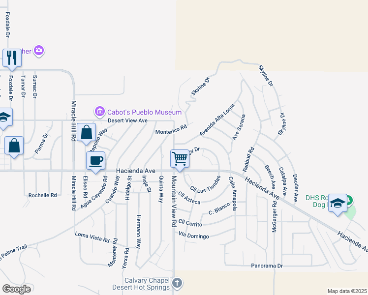 map of restaurants, bars, coffee shops, grocery stores, and more near 12760 Avenue Alta Loma in Desert Hot Springs