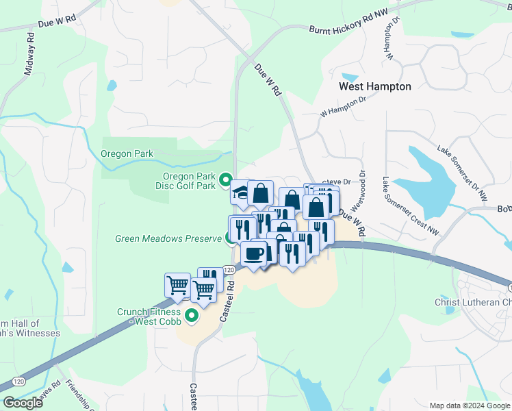 map of restaurants, bars, coffee shops, grocery stores, and more near 40 Songbird Court in Marietta