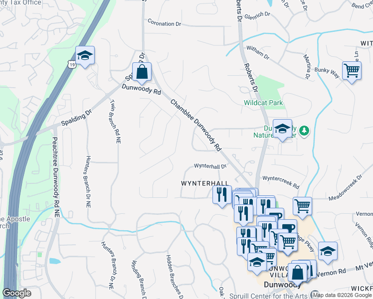 map of restaurants, bars, coffee shops, grocery stores, and more near 1188 Redfield Ridge in Dunwoody
