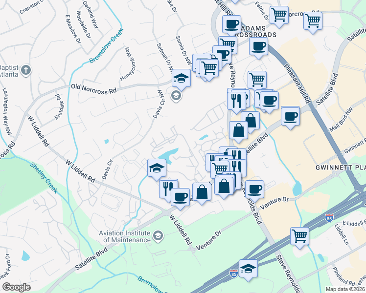 map of restaurants, bars, coffee shops, grocery stores, and more near 344-2242 The Falls Parkway in Duluth