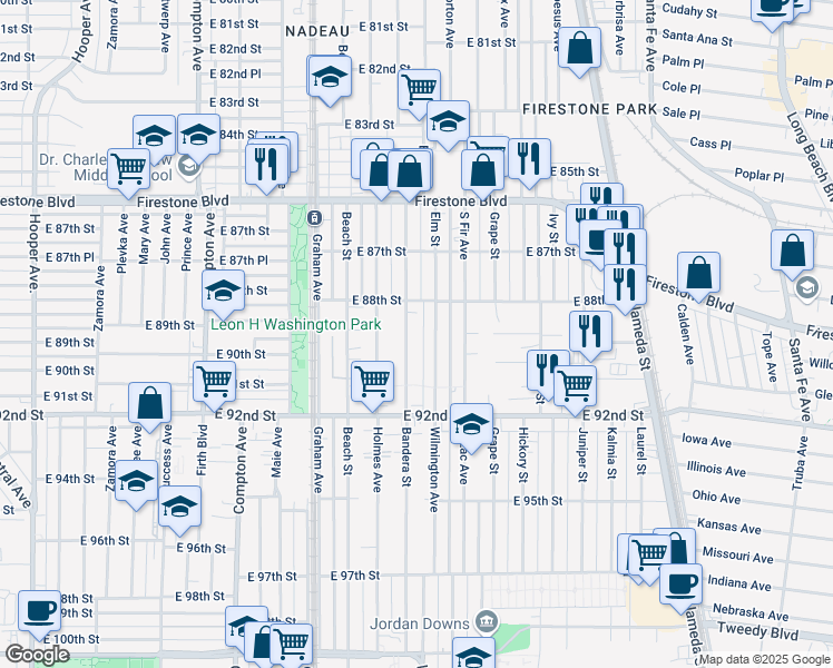 map of restaurants, bars, coffee shops, grocery stores, and more near 8907 Elm Street in Los Angeles