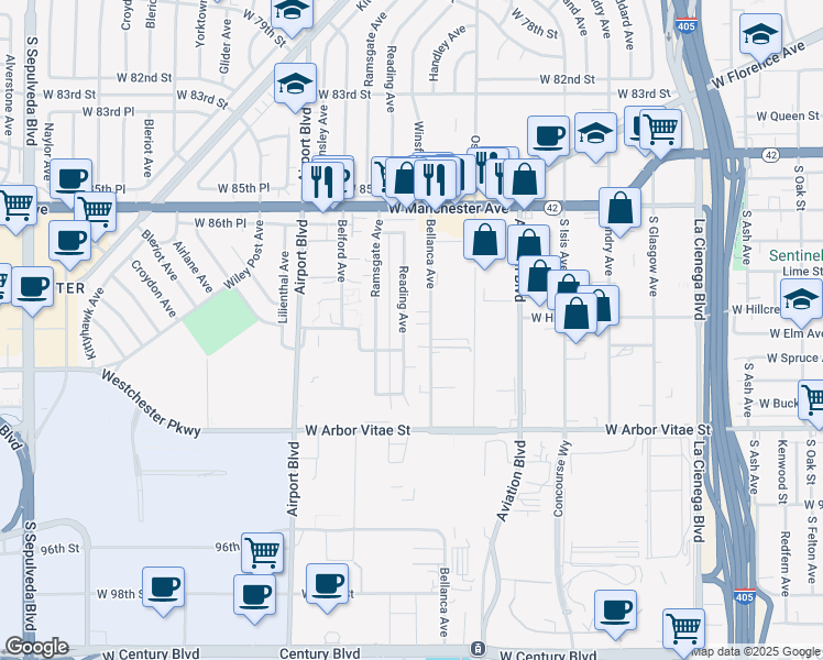 map of restaurants, bars, coffee shops, grocery stores, and more near 8940 Reading Avenue in Los Angeles