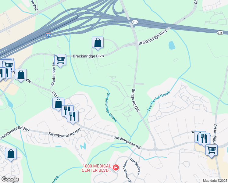 map of restaurants, bars, coffee shops, grocery stores, and more near 1204 Autumn Village Court in Duluth
