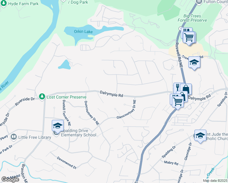 map of restaurants, bars, coffee shops, grocery stores, and more near 410 Dalrymple Road in Atlanta