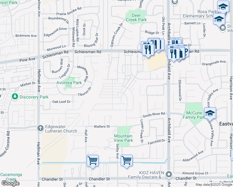 map of restaurants, bars, coffee shops, grocery stores, and more near 14529 Serenade Drive in Corona