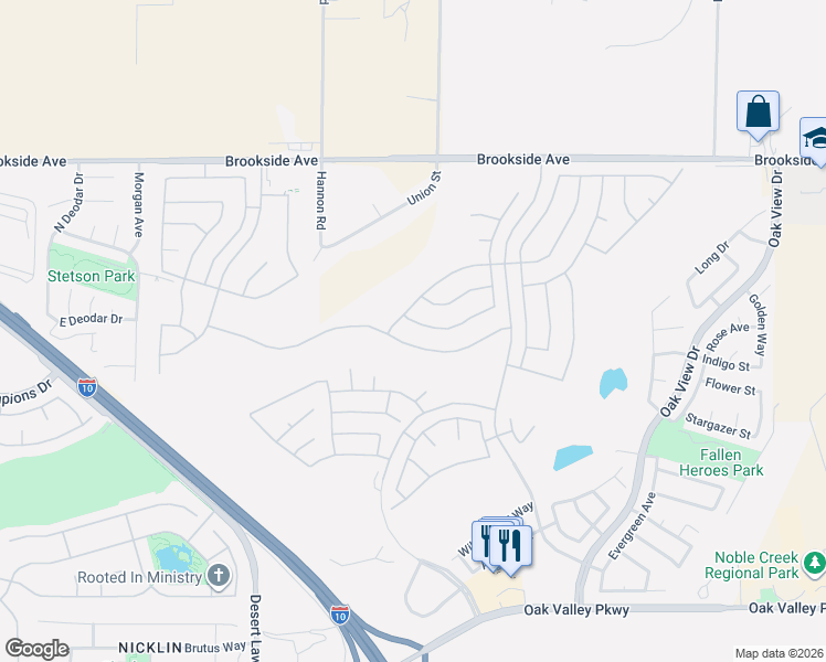 map of restaurants, bars, coffee shops, grocery stores, and more near 987 Avenal Way in Beaumont